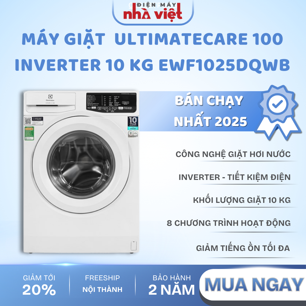 [ EWF1025DQWB ] - Máy giặt Electrolux Inverter UltimateCare 100 10 kg