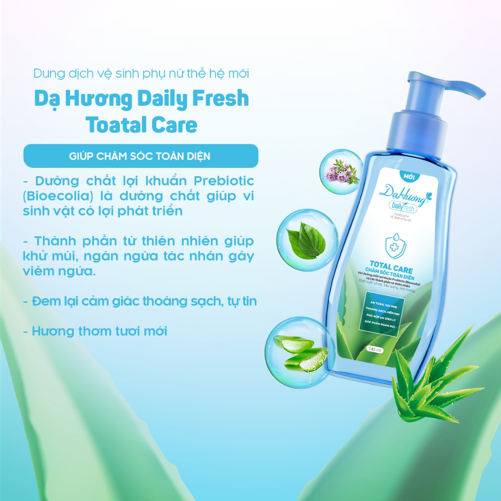 Dung dịch vệ sinh Dạ hương Daily Fresh Total Care - Giúp CHĂM SÓC TOÀN DIỆN 145ml
