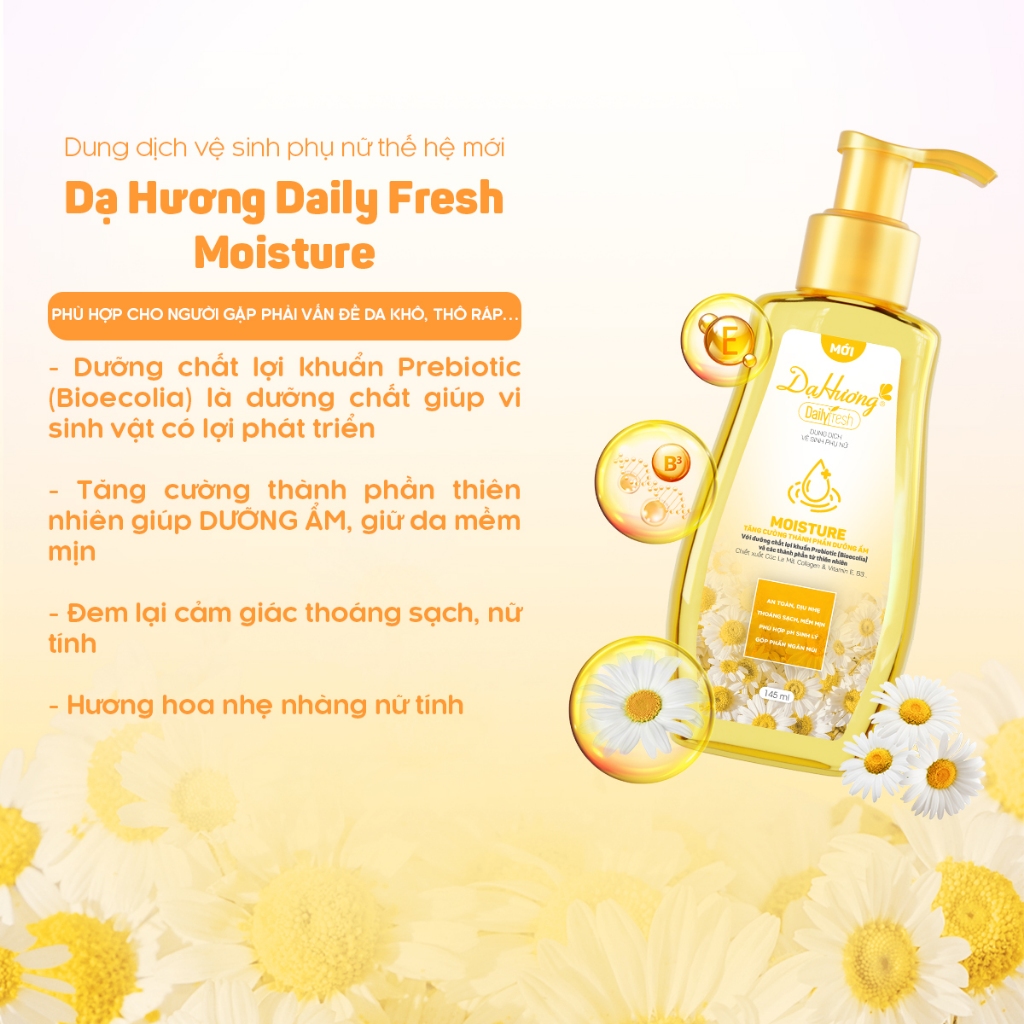 Dung dịch vệ sinh Dạ hương Daily Fresh Moisture - Tăng cường thành phần DƯỠNG ẨM 145ml