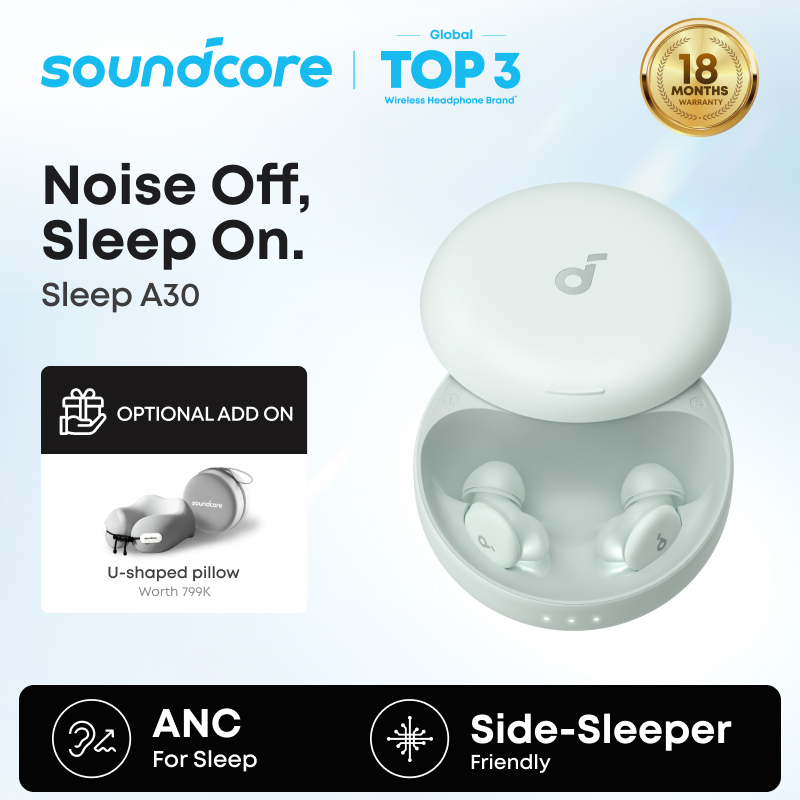 Soundcore Sleep A30 by Anker Sleep Earbuds, Smart Active Noise Cancelling Sleep Headphones, Adaptive