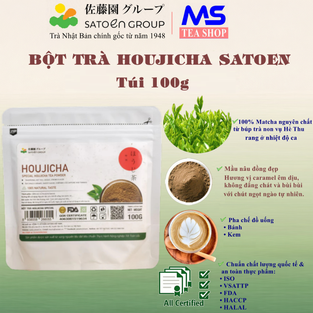 Bột Houjicha Special Satoen 100g – Bột Trà Rang Nhật Bản Cao Cấp - Special Houjicha Tea Powder 100g