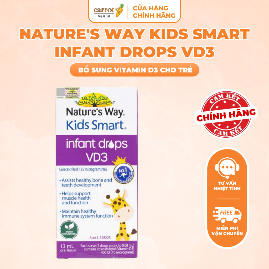 Nature's Way Kids Smart Infant Drops VD3, Hỗ Trợ Bổ Sung Vitamin D3 Cho Trẻ Hộp 13ml