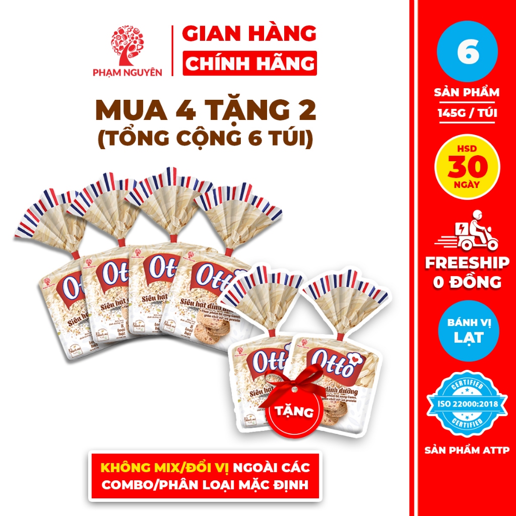 [MUA 4 TẶNG 2] Tổng cộng 6 Túi Bánh Mì Siêu Hạt Dinh Dưỡng Otto Phạm Nguyên 145g | Đồ ăn vặt