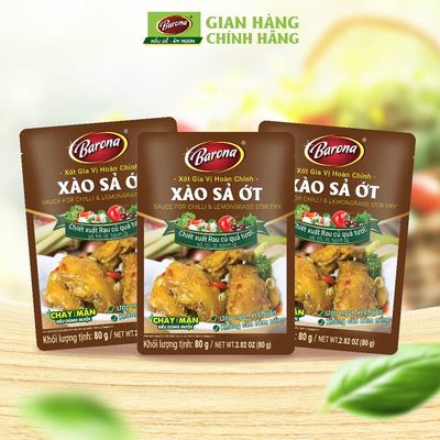 Combo 3 Gói Gia Vị Xào Sả Ớt Barona 80g ướp ngon chuẩn vị không cần nêm nếm