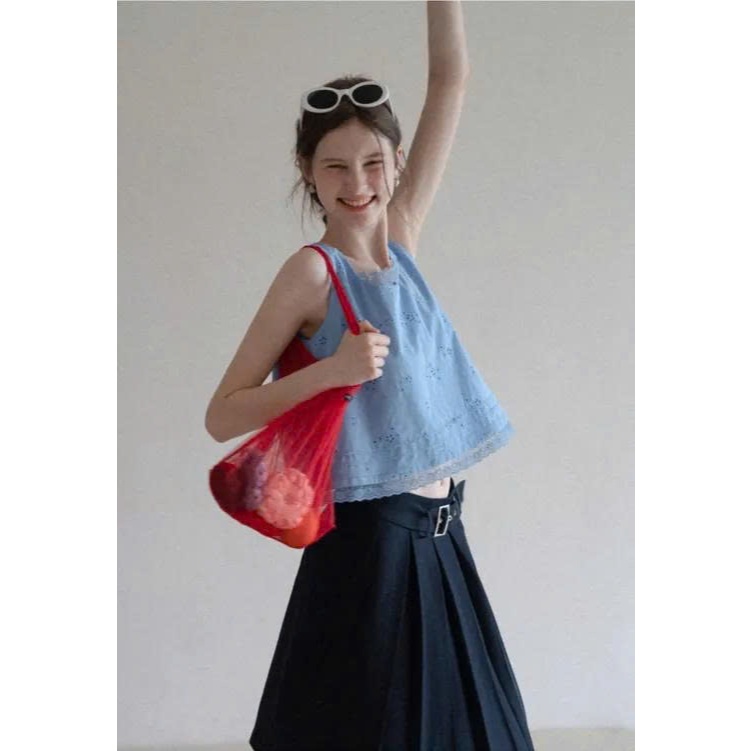 [EGGKA]  E25A5368YM Áo ba lỗ thêu lỗ cho nữ