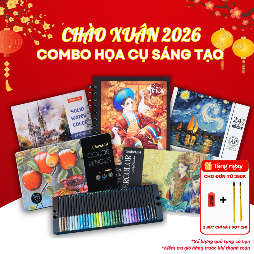 [TẶNG QUÀ] Combo Họa Sĩ Tô Màu GLOBAL ART-  Bộ Luyện Vẽ Phác Thảo Màu Chì, Tô Màu Acrylic, Màu Nước 