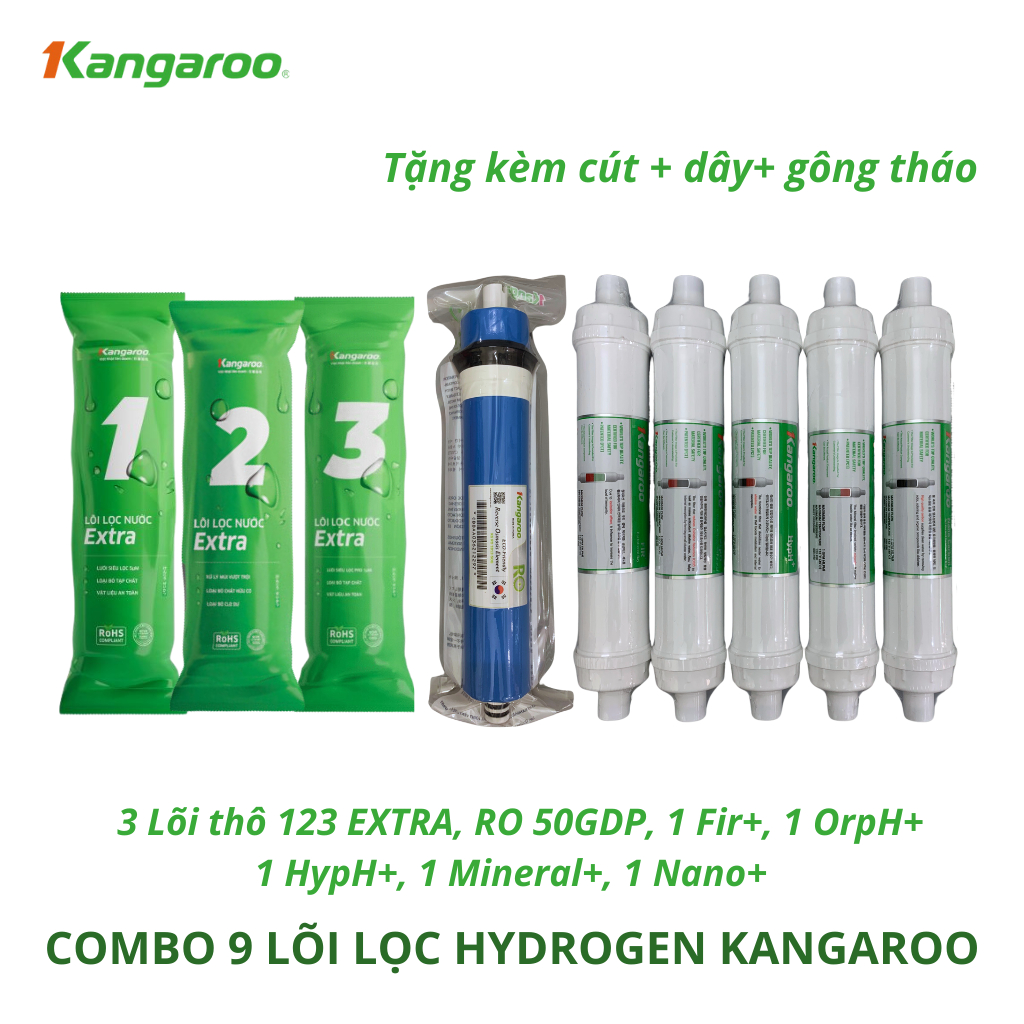 Combo 9 Lõi Lọc Nước KANGAROO Dòng Hydrogen Model KG100HQ, KG100HA, KG100HB Gồm 123 Màng RO Fir OrpH