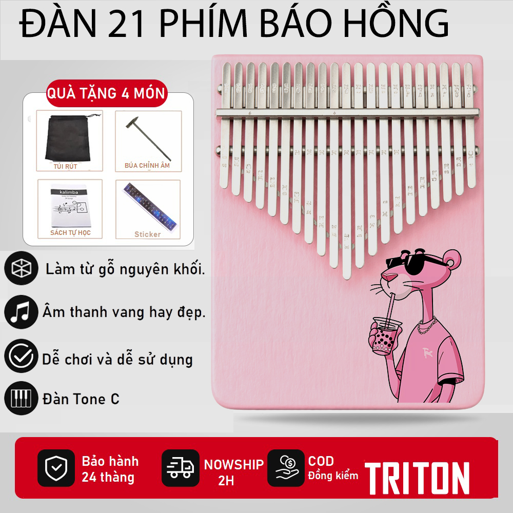 Đàn Kalimba TRITON BH610 -17 Phím Gỗ giá rẻ  21 PHÍM CHÚ BÁO HỒNG UỐNG TRÀ SỮA  - Thump Piano Acoust