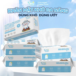 【Combo 5 gói】Tushie Treats Khăn mặt khô đa năng, hoa văn ngọc trai, 20*20cm,60 rút/gói, mềm mại thân thiện với da