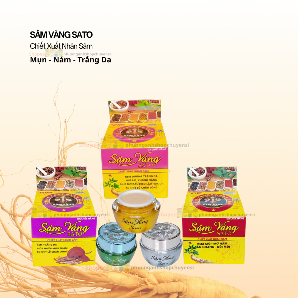 Kem Sâm Vàng Sato Chiết Xuất Nhân Sâm Mụn Nám Trắng Da 10g