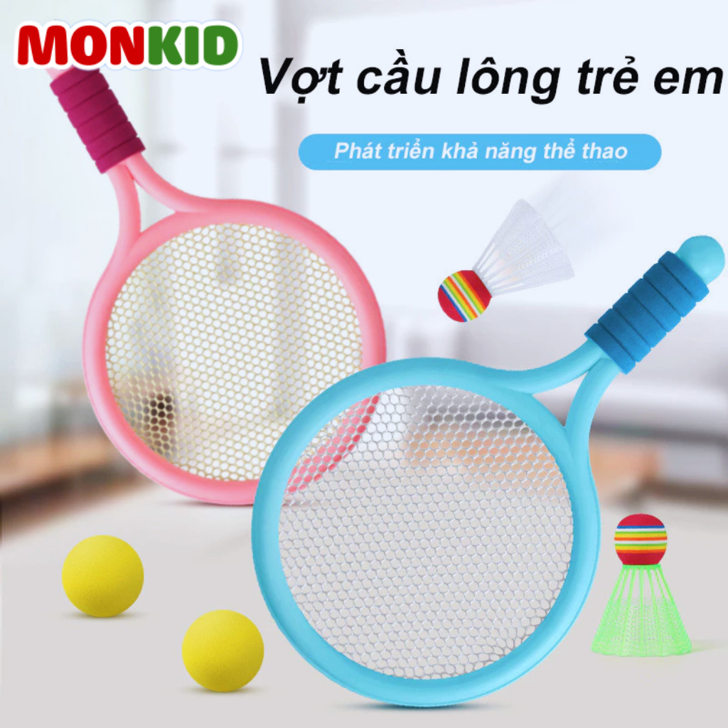 Bộ Vợt Cầu Lông Đồ Chơi Ngoài Trời Cho Bé MONKID Tặng Kèm 1 Quả Bóng Tennis & 1 Cầu Lông