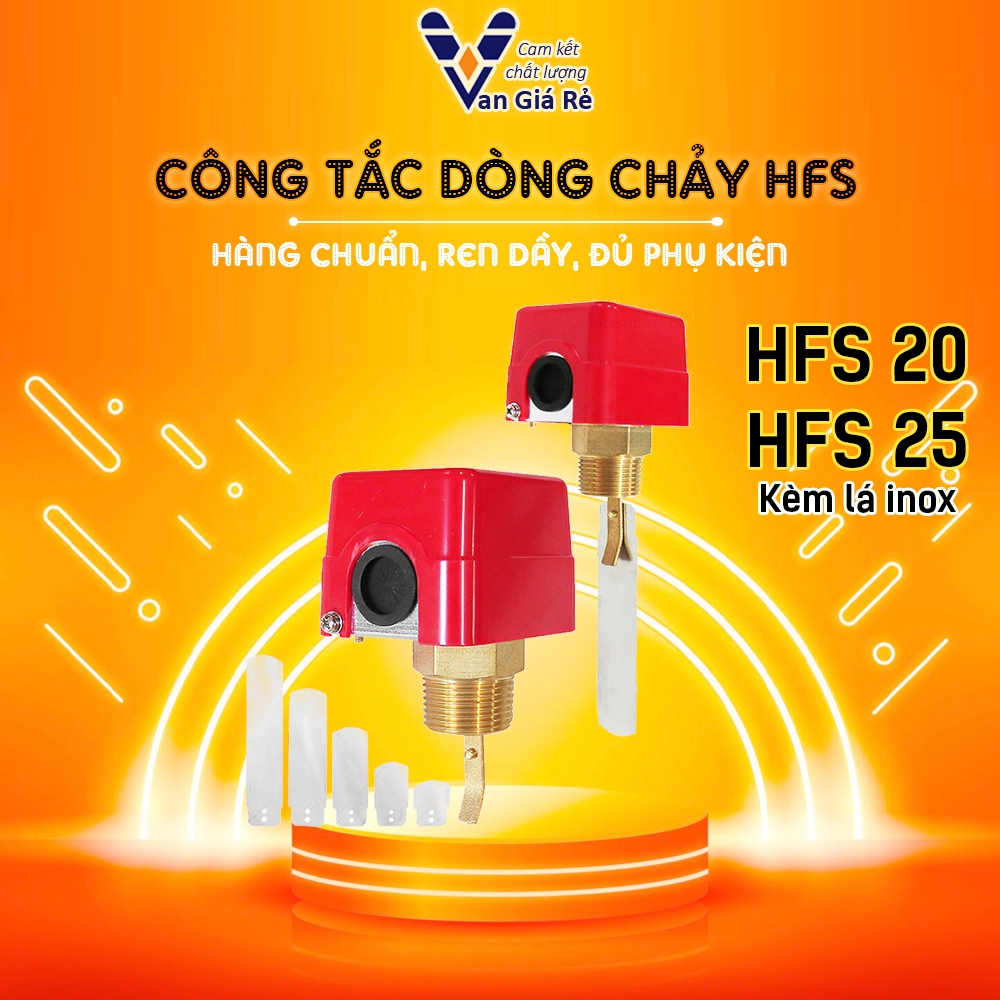 Hàng chuẩn | Công tắc dòng chảy Hàn Quốc HFS20 HFS25 ren 27mm 34mm có kèm lá inox