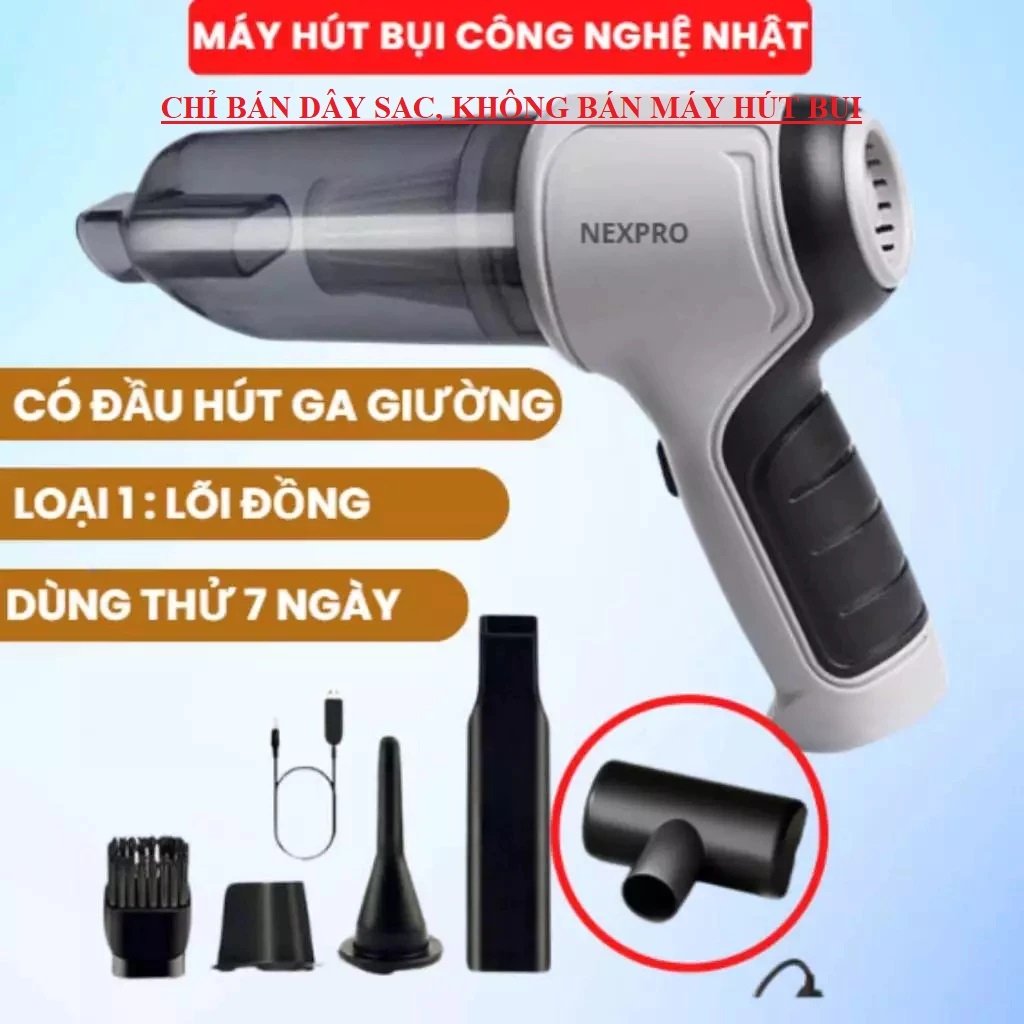 Dây sạc, cáp sạc dành cho máy hút bụi mini cầm tay Nexpro - Cục sạc PIN Nhanh Có ngắt điện khi đầy