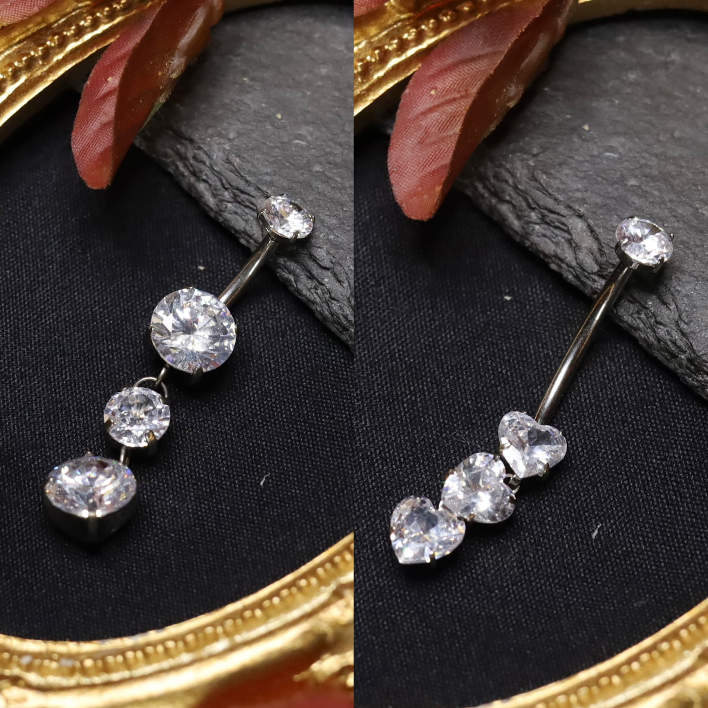Boheries - (1 chiếc) Khuyên rốn titanium cao cấp, không gỉ, không kích ứng, bền nhẹ, mặt đá trái tim