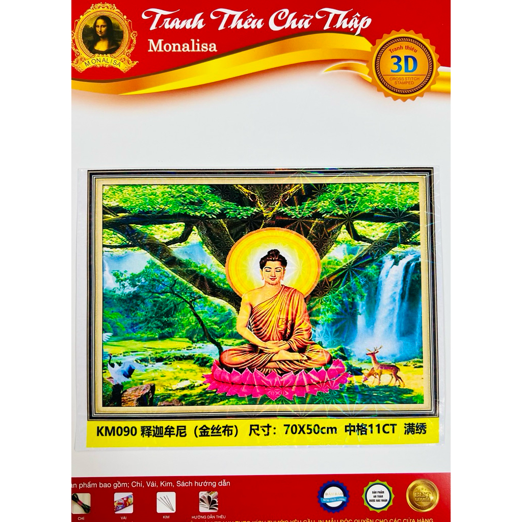 Tranh chữ thập thêu kín Phật thích ca E176, KM090