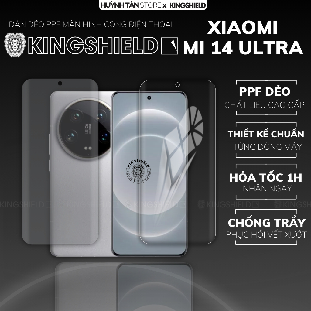 Dán PPF màn hình ĐT xiaomi mi 14 ultra trong suốt nhám chính hãng KINGSHIELD chống vân tay siêu nhạy