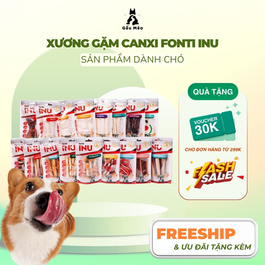 Xương Gặm Cho Chó Inu Fonti Nhiều Loại Snack Sạch Răng Giàu Dinh Dưỡng Dễ Tiêu Hóa |Gấu Méo Pet Shop