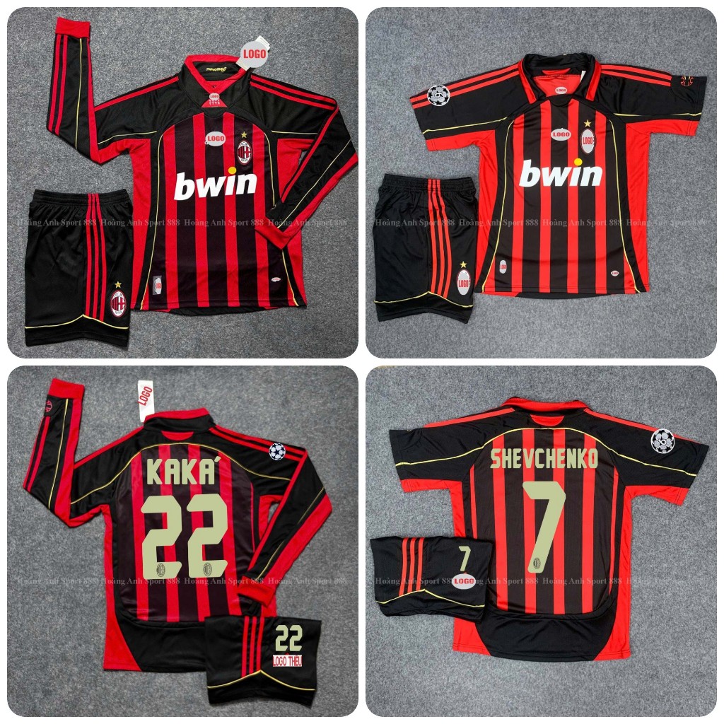 Bộ Quần Áo Bóng Đá Retro CLB AC Milan 2007 Sân Nhà- Vải Palyester Gai Thái+ Patch Nhung