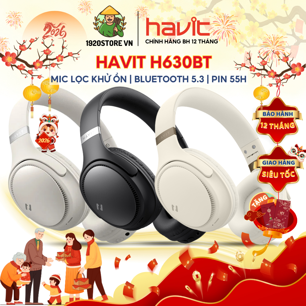 【Hỏa Tốc HCM】Tai Nghe Bluetooth Headphone HAVIT H630BT, BT v5.3, Driver 40mm, Gập Tiện Lợi, Nghe 55 