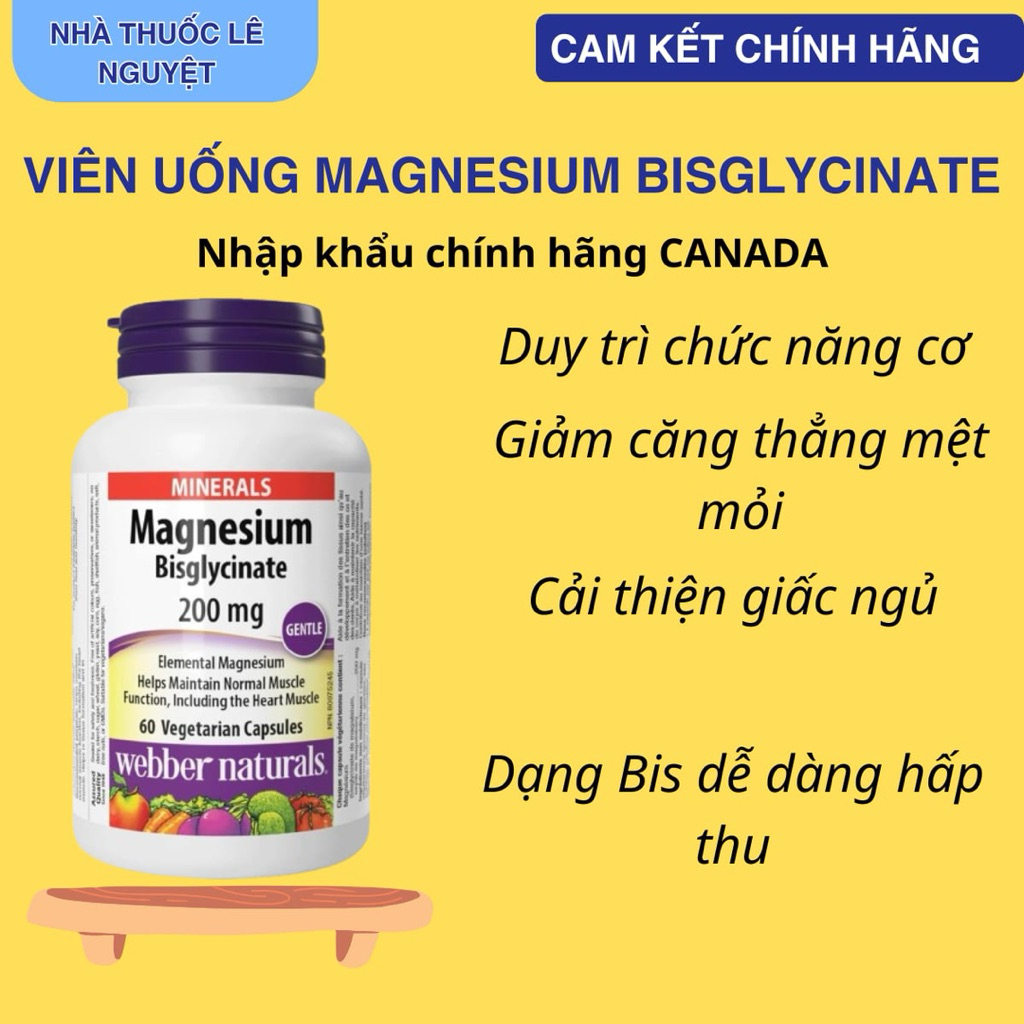 (Magie Webber) Viên uống Magnesium Bisglycinate 200mg Webber Natural, Hộ trợ sức khỏe Cơ Xương Khớp 