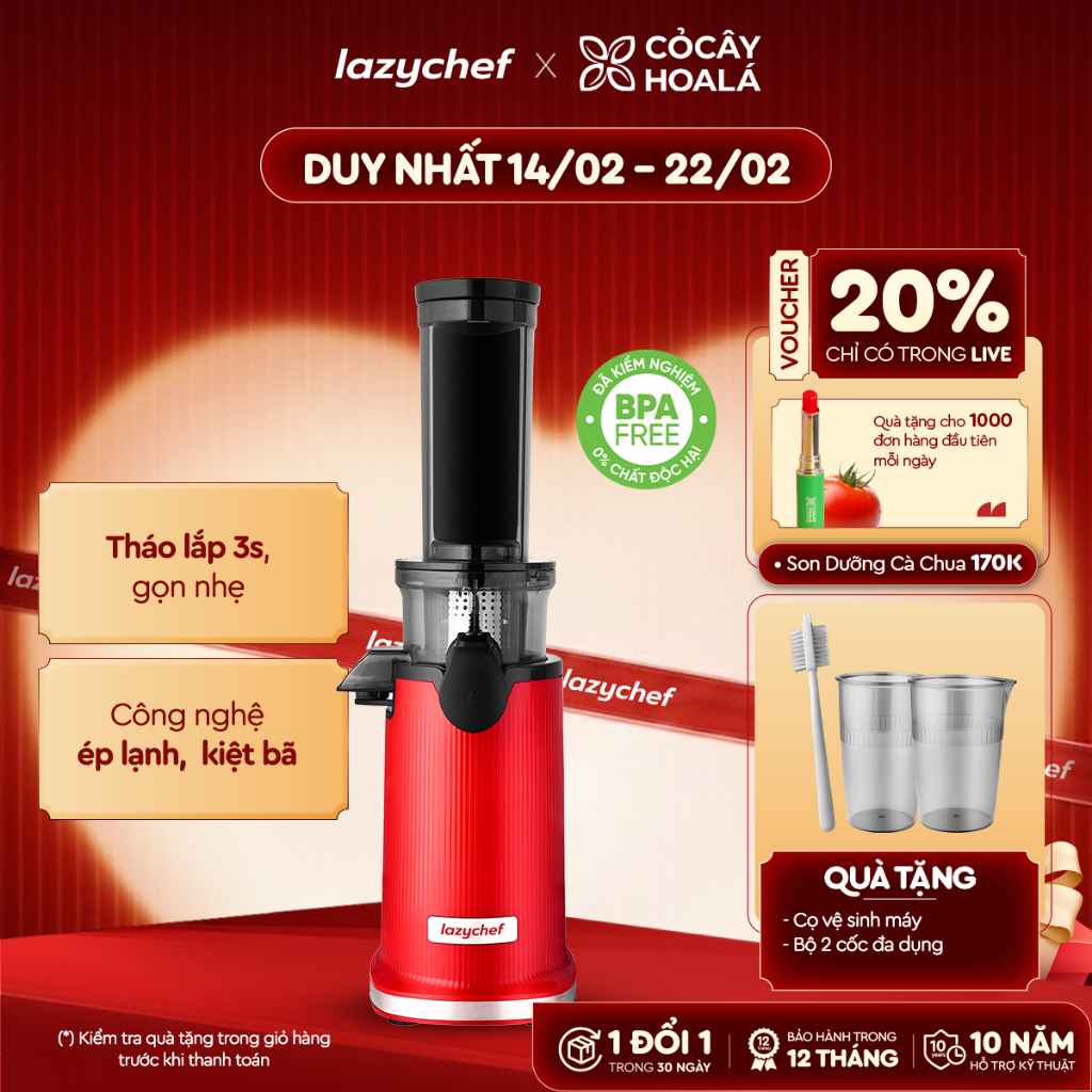 Máy Ép Chậm Lazychef 100W, Máy Ép Làm Kem Trái Cây Siêu Mịn, Công Nghệ Ép Lạnh, Bảo Hành Chính Hãng VHL