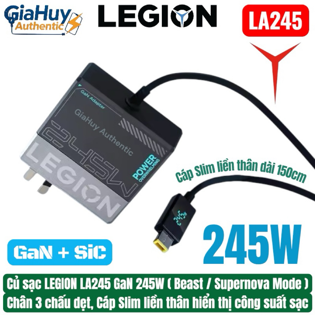 Củ sạc nhanh C245 LEGION LA245 GaN 245W sạc nhanh Laptop Legion Gaming Y9000P Y9000K Y9000X Y7000P T