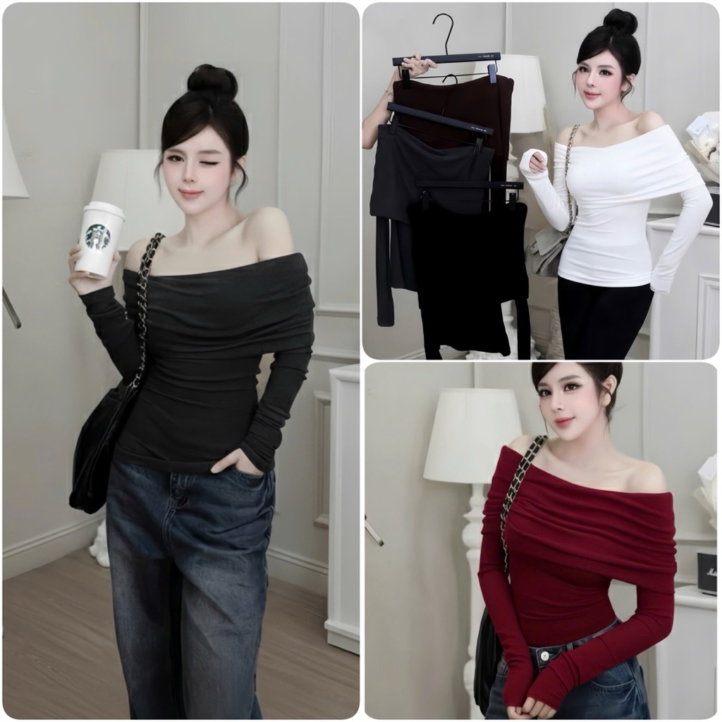 Áo Thun Trễ Vai Bẻ Vai Tay Dài Chất Zip (AM02)