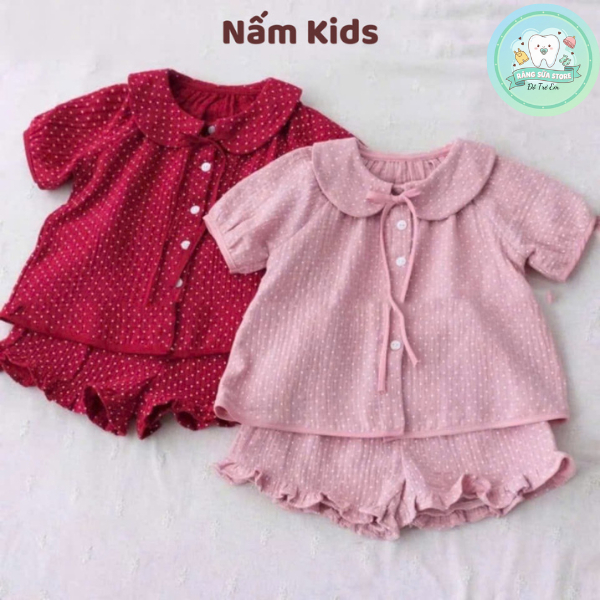 Bộ Đồ Mặc Ở Nhà Cho Bé Gái Cổ Tròn Chất Liệu Xô Musslin Thoáng Mát Mềm Mại Thấm Hút Mồ Hôi Cho Bé Yêu