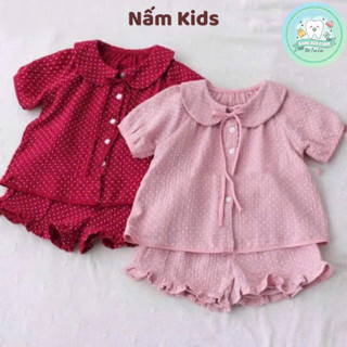 Bộ Đồ Mặc Ở Nhà Cho Bé Gái Cổ Tròn Chất Liệu Xô Musslin Thoáng Mát Mềm Mại Thấm Hút Mồ Hôi Cho Bé Yêu