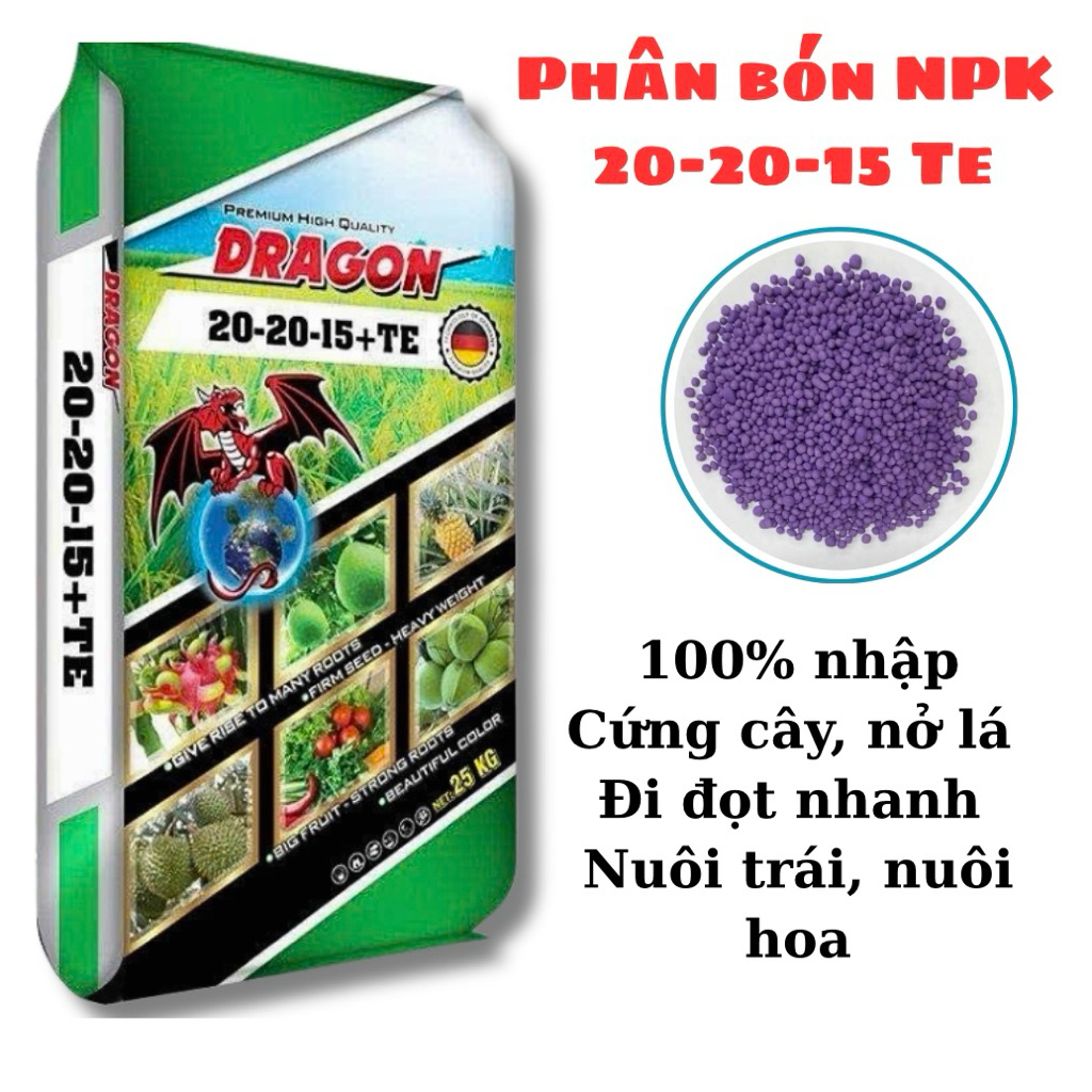Phân Bón NPK 20-20-15 TE Lẻ 1Kg, 5Kg Hạt Tím Tan Nhanh Giúp Cây Đi Đọt, Xanh Mướt, Nuôi Hoa, Nuôi Tr