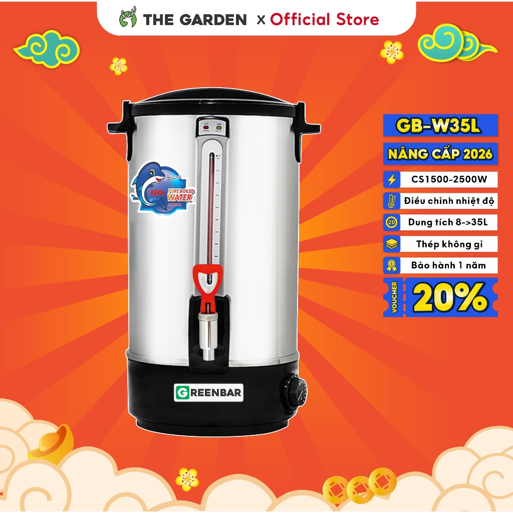 Bình Đun Nước Nóng GREENBAR Máy làm nóng đồ uống dung tích 8L, 10L, 12L, 16L, 20L, 30L, 35L công suất 1500W