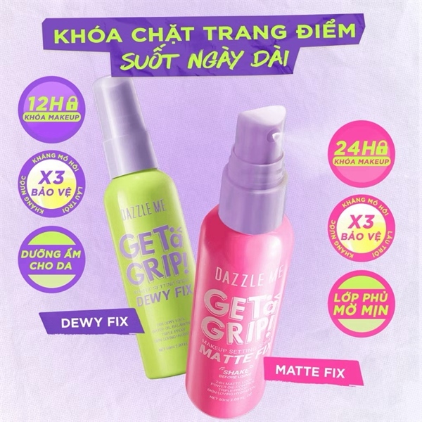 Xịt Khóa Nền DAZZLE ME Cố Định Trang Điểm Lâu Trôi Get A Grip Makeup Setting Spray 60ml