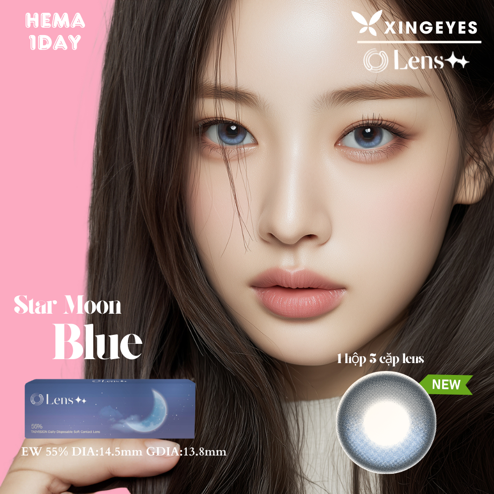 1 HỘp Kính áp tròng Xingeyes màu Star Moon Blue lens trăng khuyết DIA14.5mm- GDia13.8mm-Xanh Ánh tră