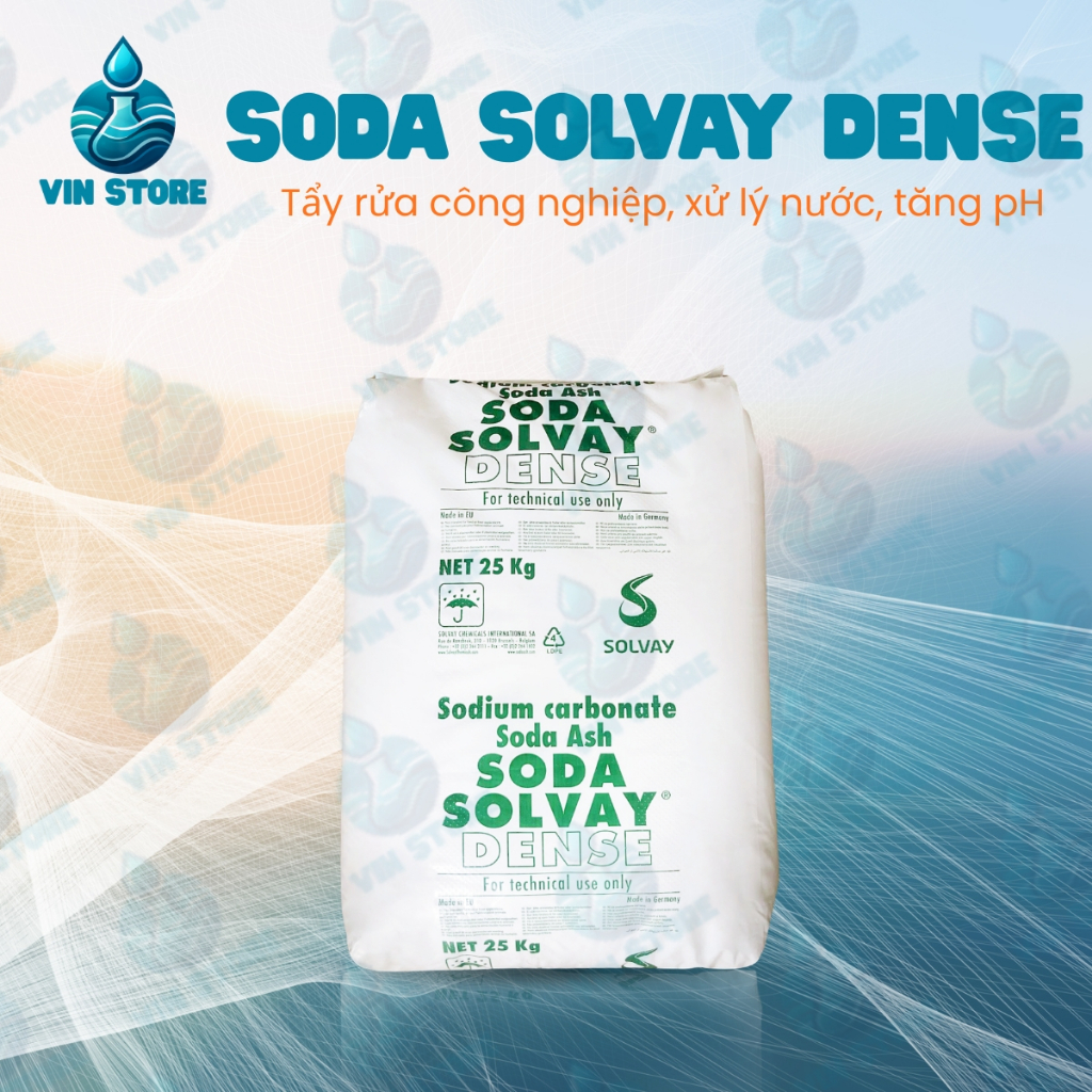 Soda Dense Solvay Na2CO3 > 99.5% (Bao 25kg) - Hóa Chất Tăng pH Nước, Tẩy Rửa Công Nghiệp, Xử Lý Nước