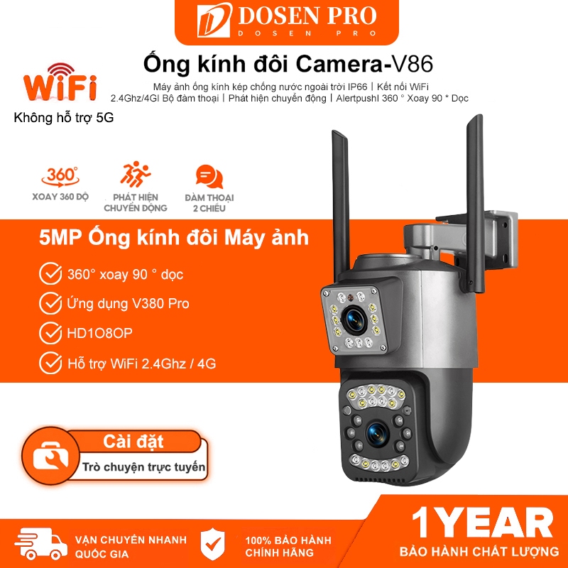 Camera Dosen Pro V86 2 mắt Wifi/4G 5.0MP - xem 360 độ không góc chết, Tầm nhìn ban đêm, hai giao diệ