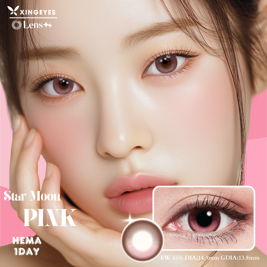 [Chiếc] Kính áp tròng Xingeyes màu Star Moon Pink lens trăng khuyết DIA14.5mm- GDia13.8mm-Ánh trăng 