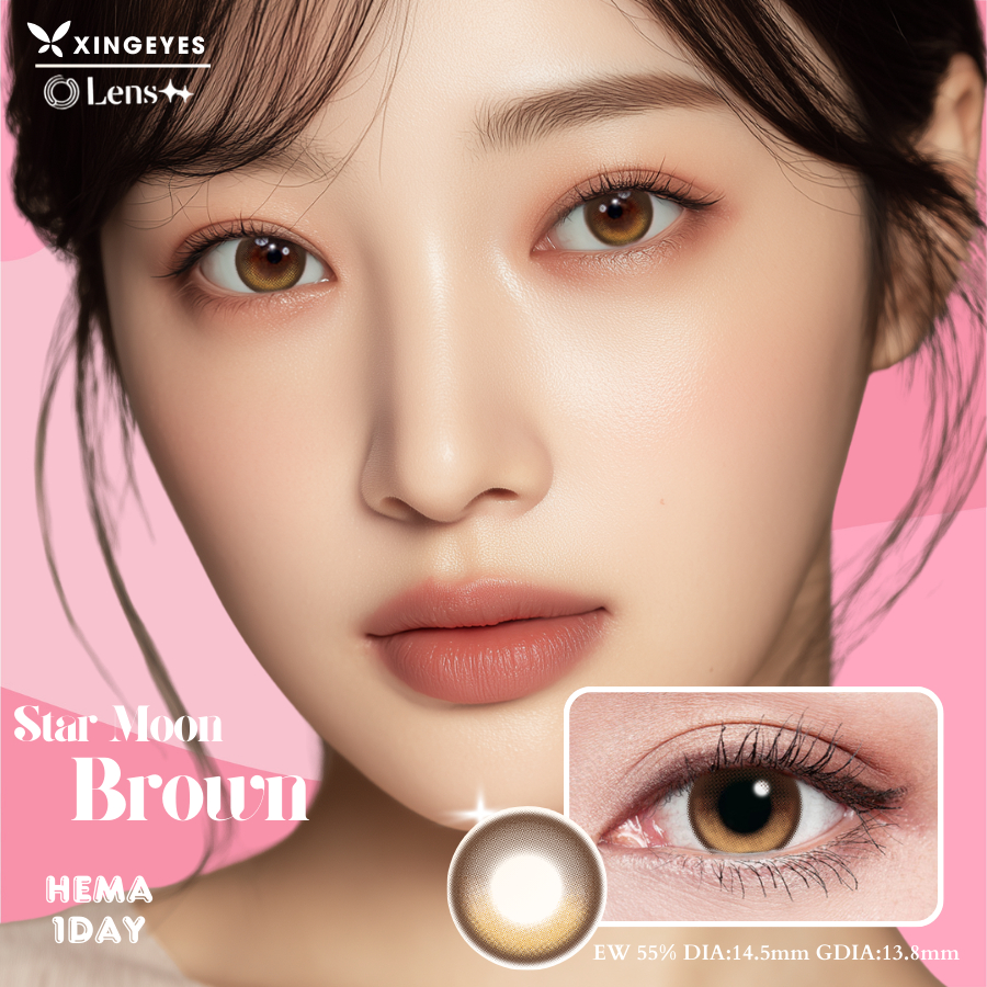 [Chiếc] Kính áp tròng Xingeyes màu Star Moon Brown lens trăng khuyết DIA14.5mm- GDia13.8mm-Nâu Ánh t