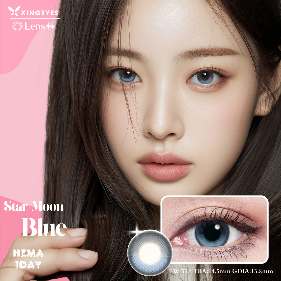 [Chiếc] Kính áp tròng Xingeyes màu Star Moon Blue lens trăng khuyết DIA14.5mm- GDia13.8mm-Trăng xanh
