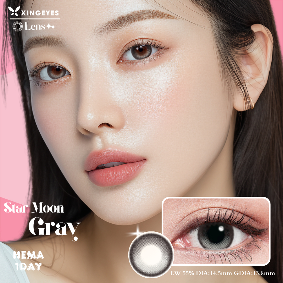 [Chiếc] Kính áp tròng Xingeyes màu Star Moon GRay lens trăng khuyết DIA14.5mm- GDia13.8mm- Xám Ánh t