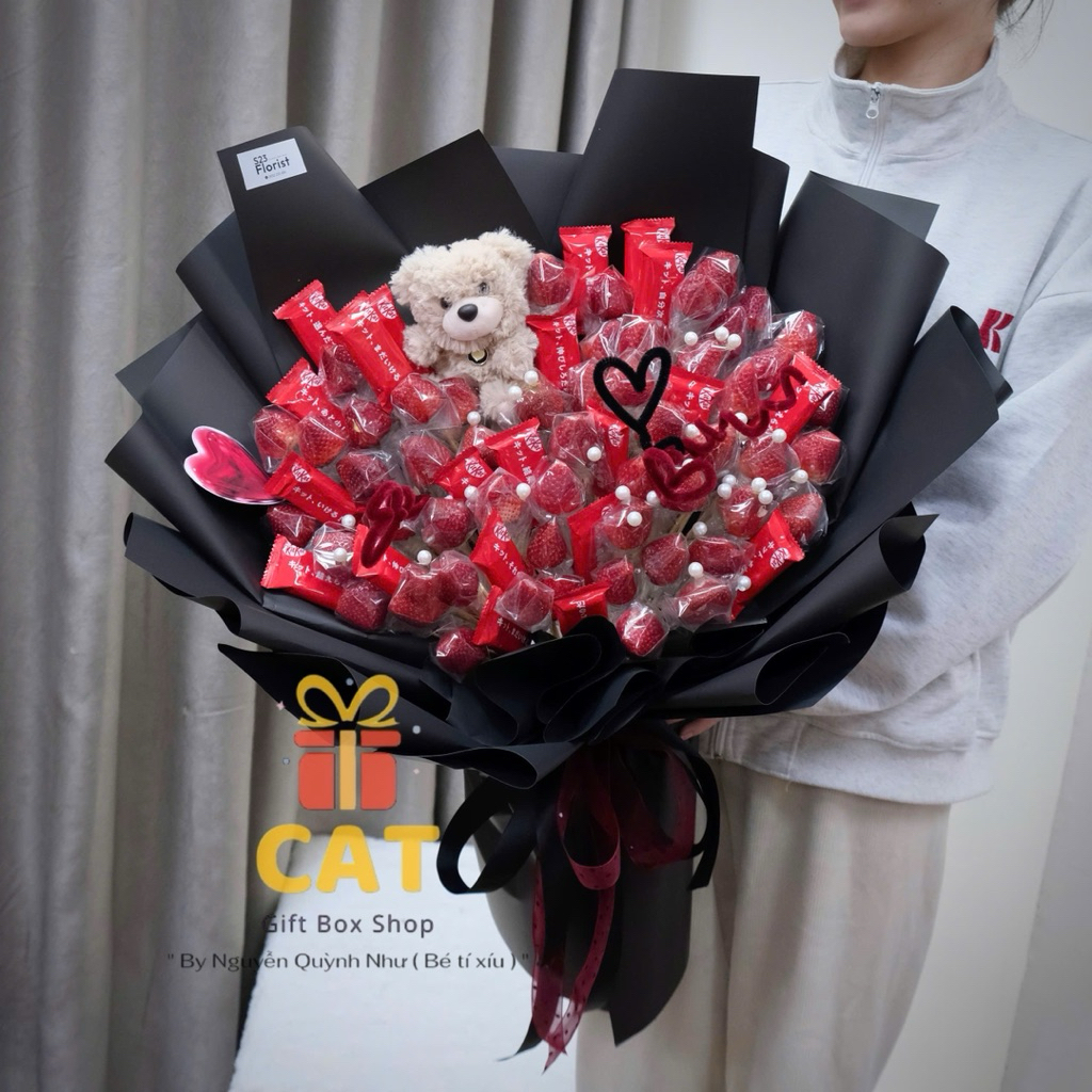 Set Quà Kitkat Mix Dâu – Bó Hoa Bánh Kẹo Valentine, Sinh Nhật, Tỏ Tình Siêu Dễ Thương, quà tặng bạn 