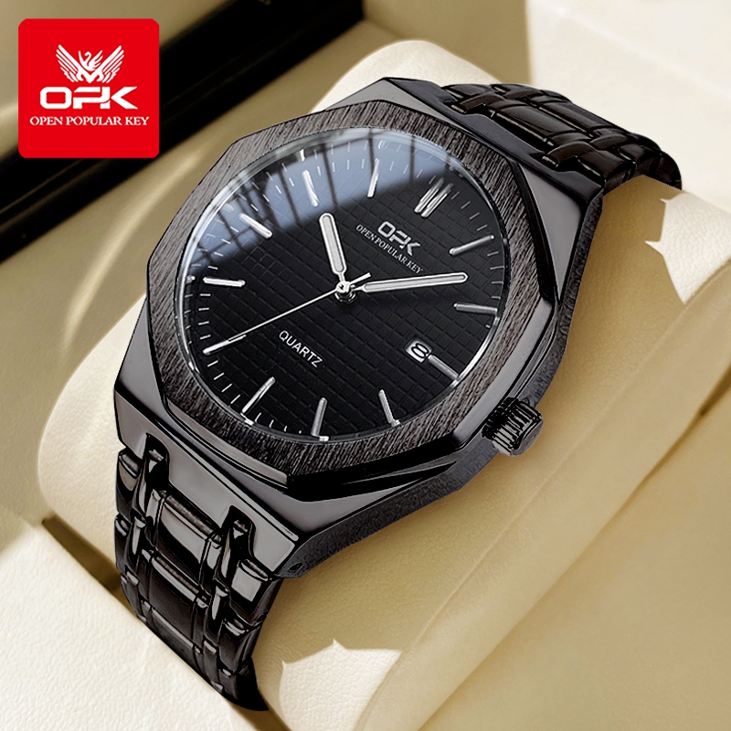 OPK Đồng hồ nam chống nước chính hãng dây thép không gỉ lịch ngày đồng hồ thạch anh 8139