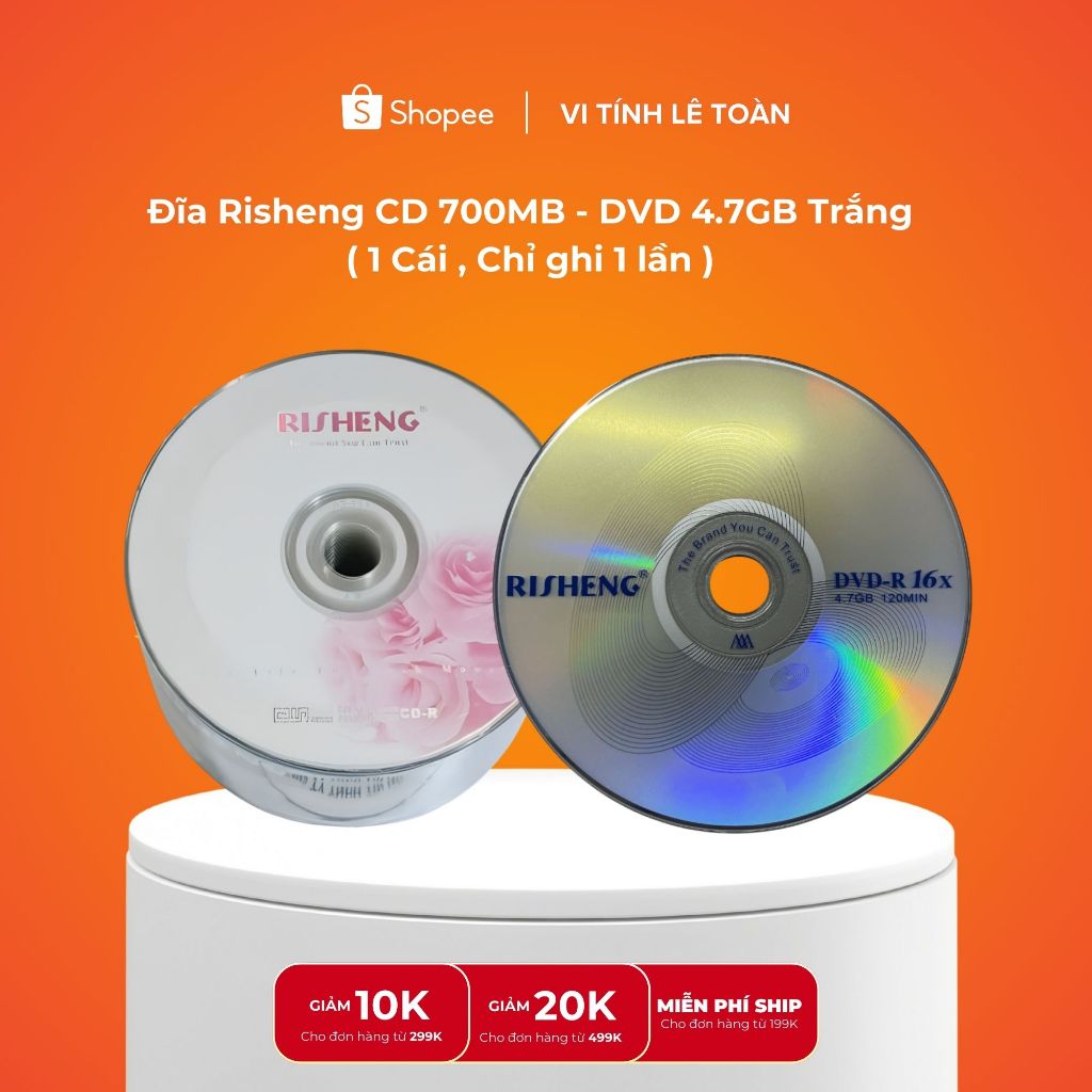 Đĩa Risheng CD 700MB - DVD 4.7GB Trắng ( 1 Cái , Chỉ ghi 1 lần )
