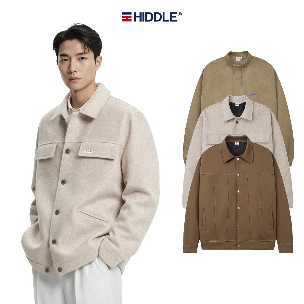 Áo khoác nâu nam tính hàng hiệu HIDDLE 3 chất liệu canvas, dạ và da lộn hỗ trợ size từ 40-80kg | H06
