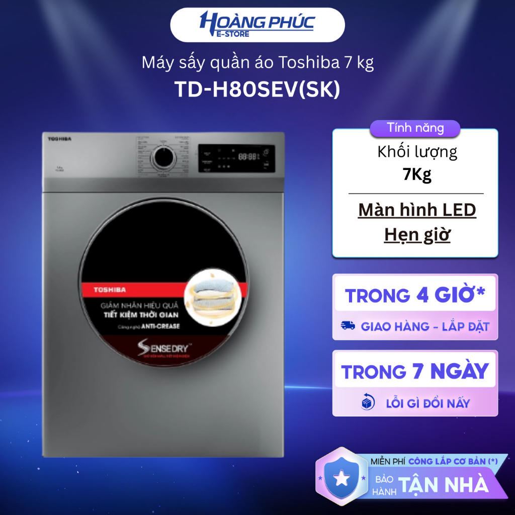 TD-H80SEV(SK) - Máy Sấy Thông Hơi 7 Kg Toshiba TD-H80SEV {Toàn Quốc}