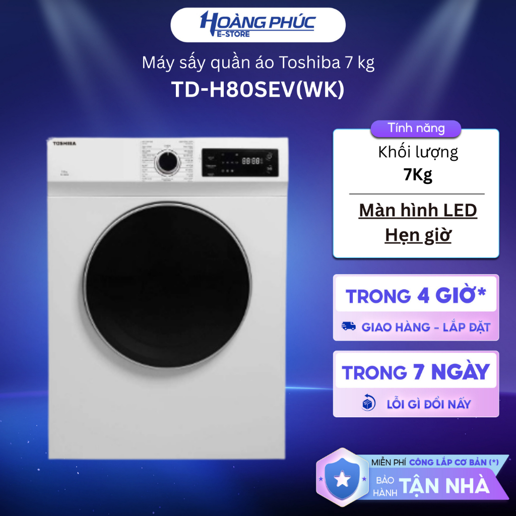 TD-H80SEV(WK) - Máy Sấy Thông Hơi 7 Kg Toshiba TD-H80SEV {Toàn Quốc}