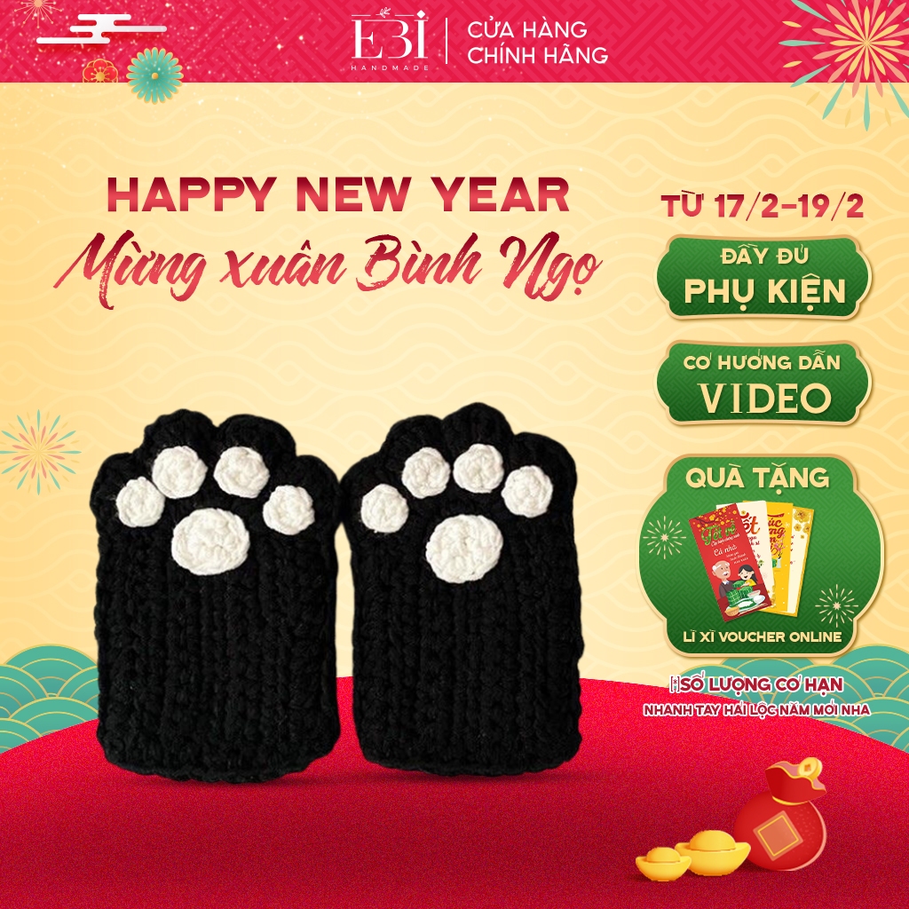 [Có video hướng dẫn] Găng tay mèo EBI HANDMADE hở ngón tự đan bằng len tặng bạn gái ý nghĩa, dễ thươ