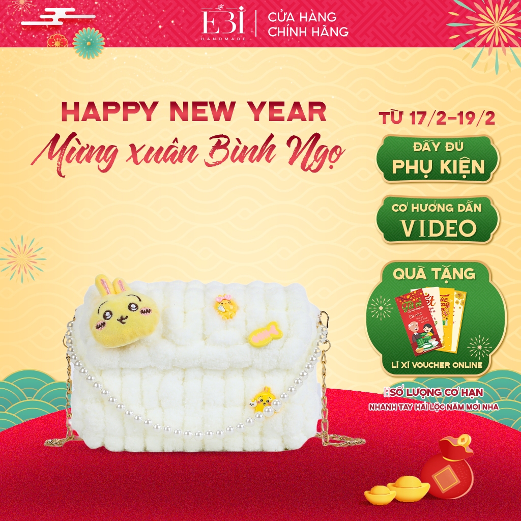 Túi thủ công EBI HANDMADE tự đan mix charm nhân vật hoạt hình Usagi đáng yêu bằng len bông bi làm tặ