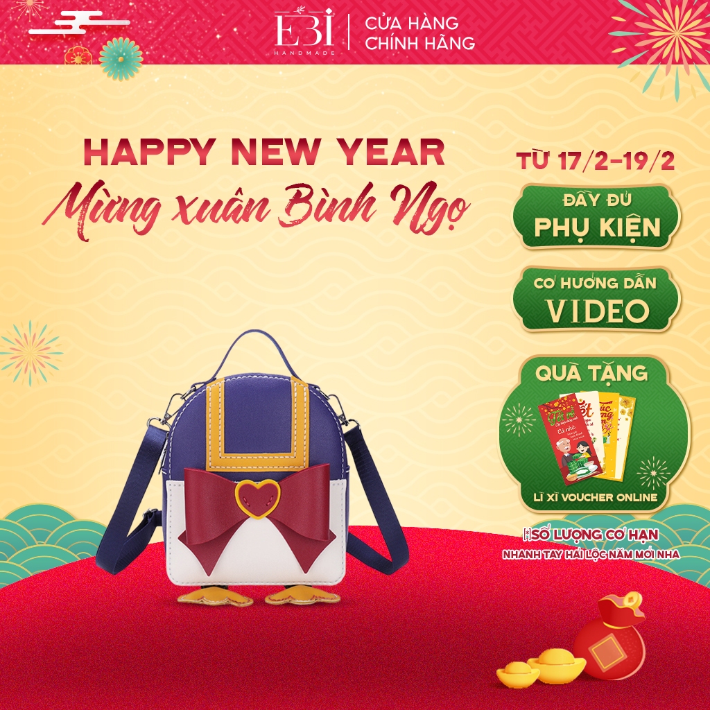 Balo tự đan EBI HANDMADE da Pu khâu tay có thể đeo chéo hình vịt đáng yêu làm quà tặng bạn gái siêu 