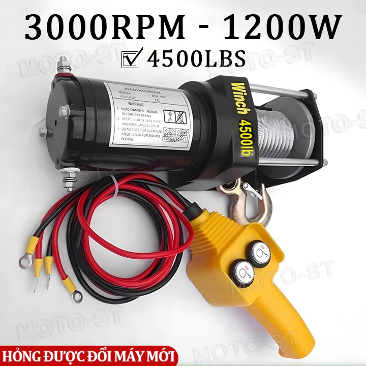 Máy Tời Điện Cứu Hộ 12V/24V tời điện Lõi Đồng - Lực Kéo Ngang 2000kg Cáp Dài 10m-15m