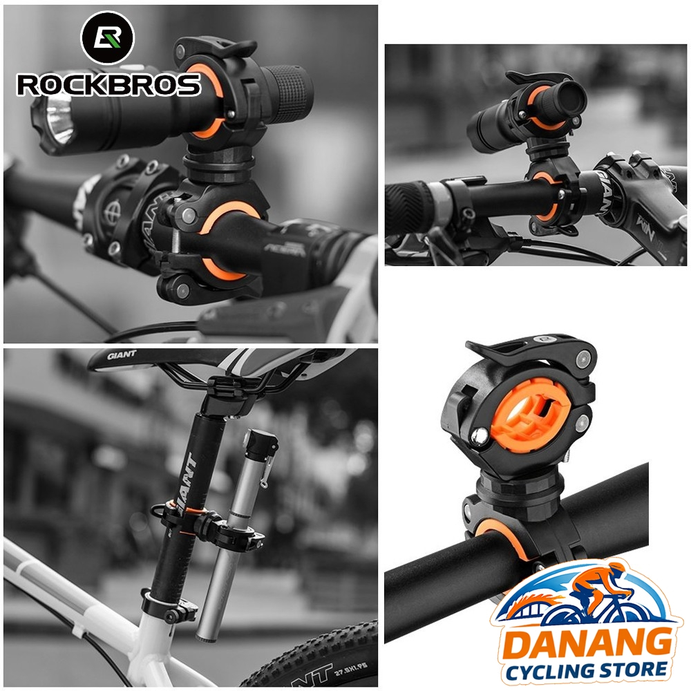 Giá Pas Đỡ Kẹp Đèn Pin Xe Đạp ROCKBROS Xoay 360° – 2 Đầu
